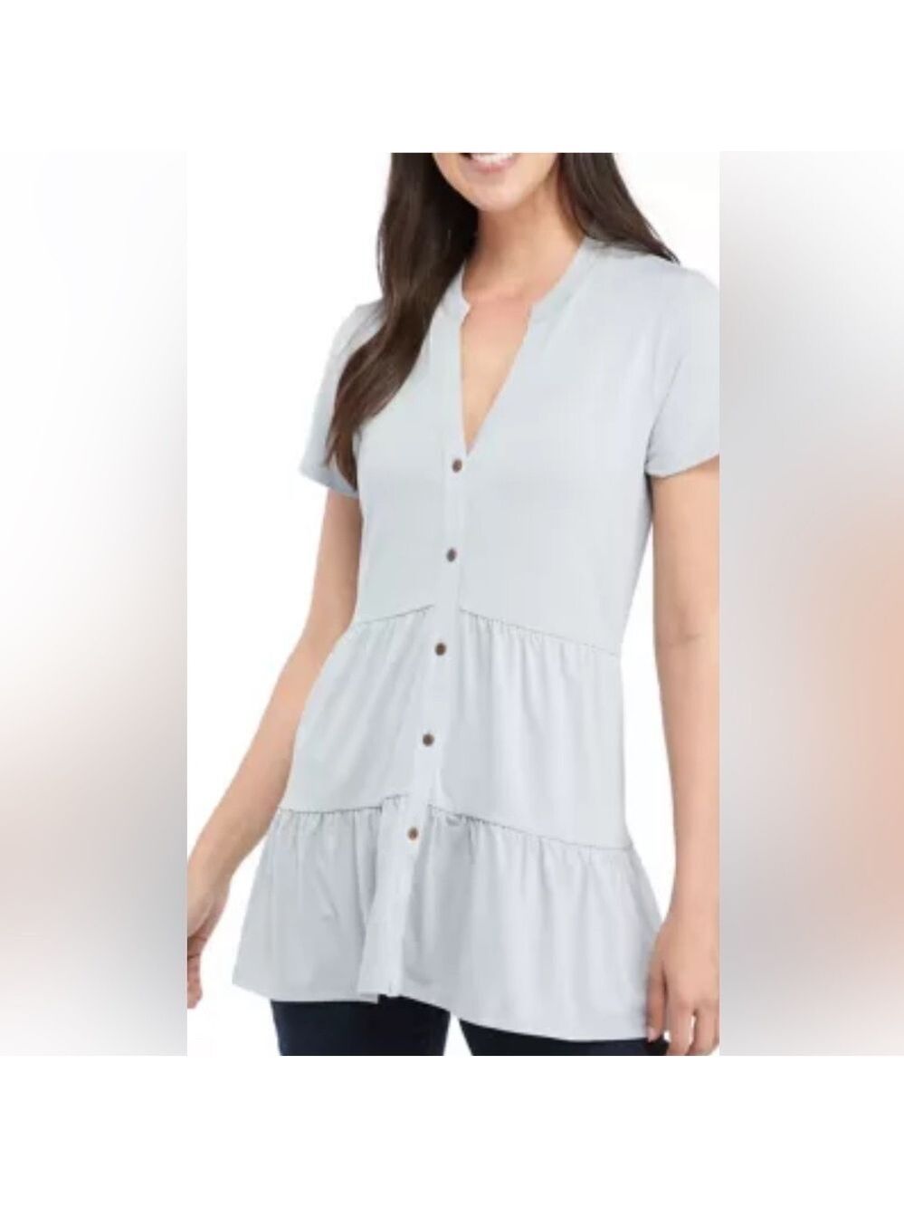 NWT Wonderly Women’s Short Sleeve Julianna Crepe Button Down Tunic size Large
